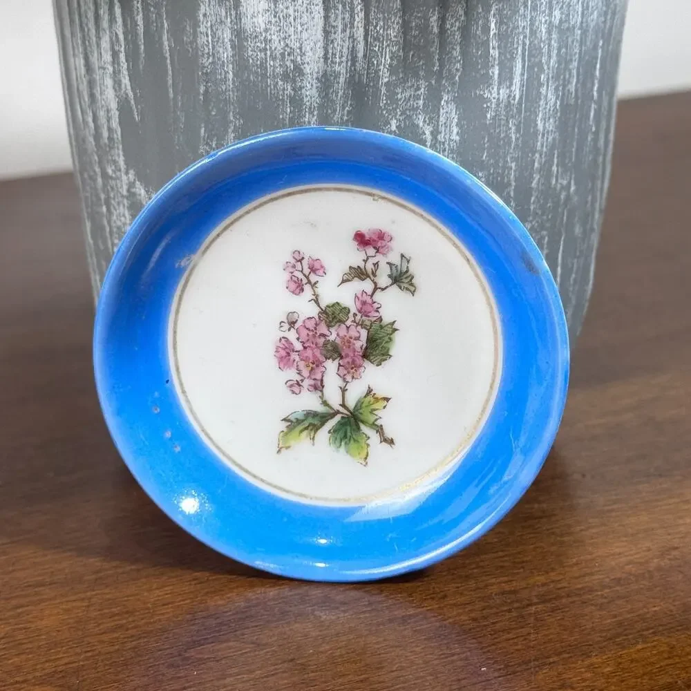 Antique Haviland & Co Limoges Butter Pat Hand Painted Floral Blue Pink 2.75